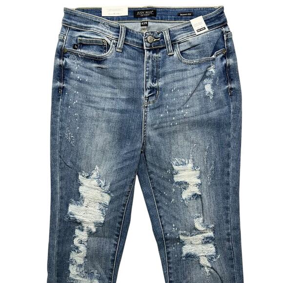 Judy Blue Hi-Rise Medium Wash Skinny Bleach Splash Destroyed Jeans (NWT)‎ - 9/29 - Picture 3 of 9